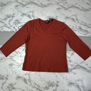 Vintage Mossimo Stretch Shirt Women’s M Orange V-Neck 3/4 Sleeves Sweatshirt szM